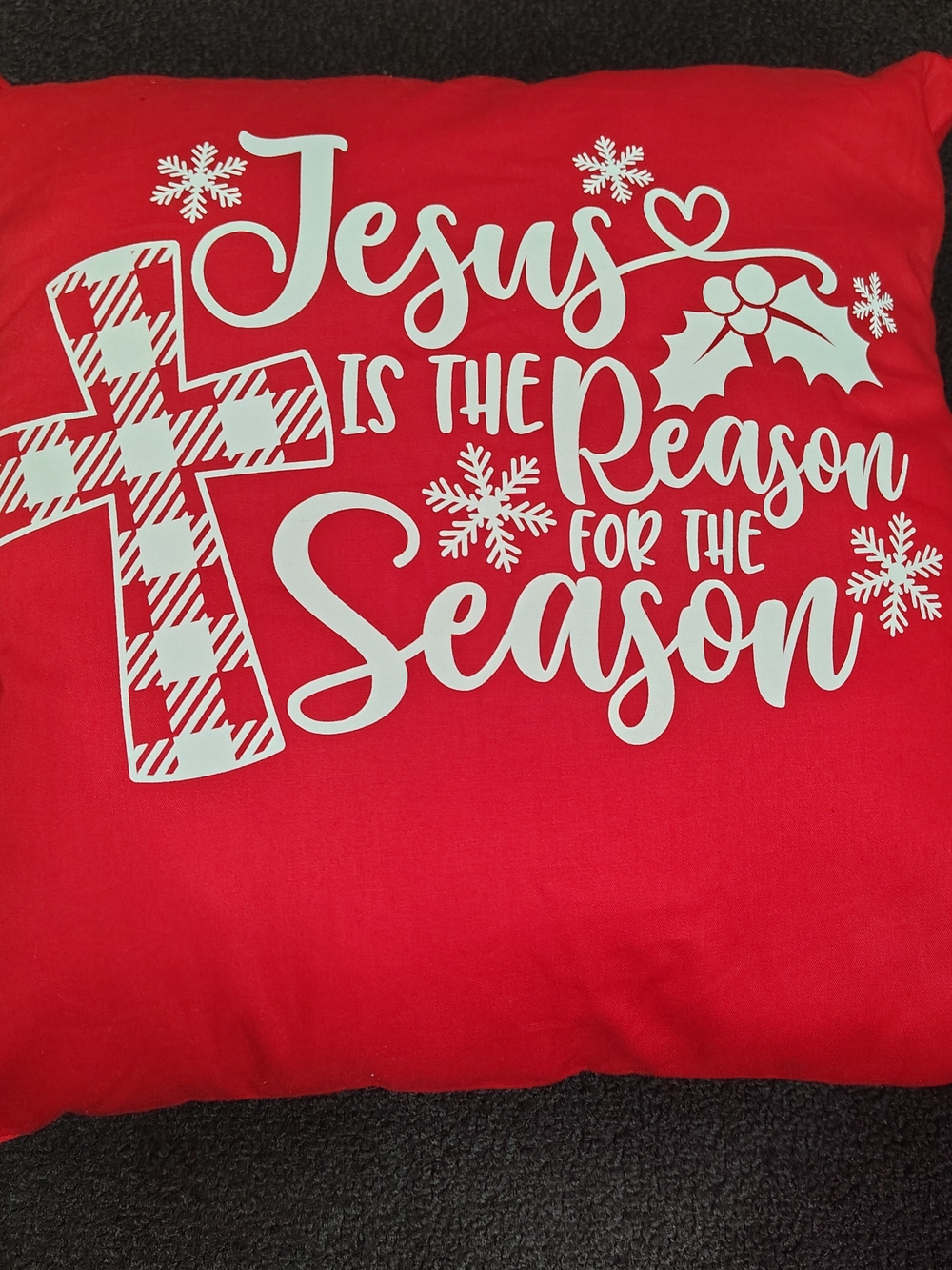 Jesus Is The Reason For The Season Red Polyfil Christmas Throw Pillow 16" X 16"